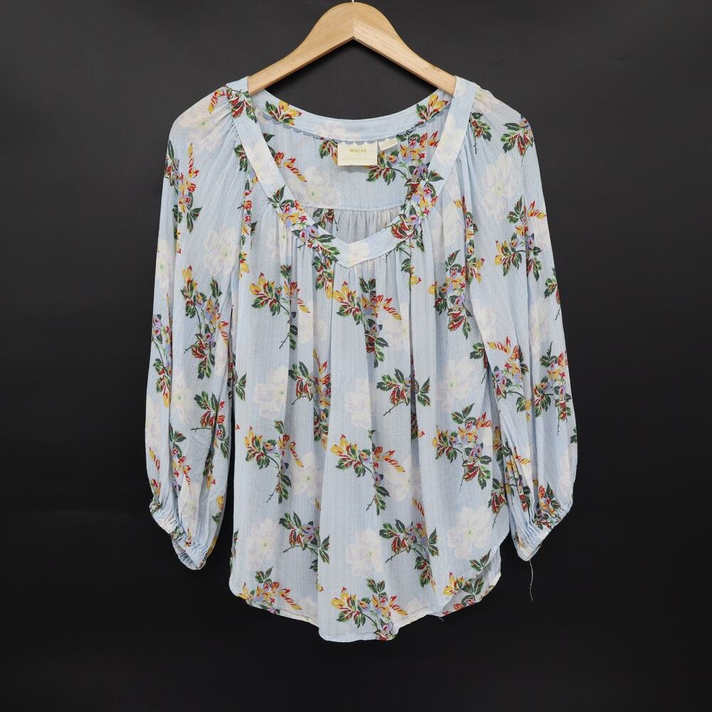 Maeve Anthropology Boswell Top Blue Floral Peasant Boho Summer Spring Size 8